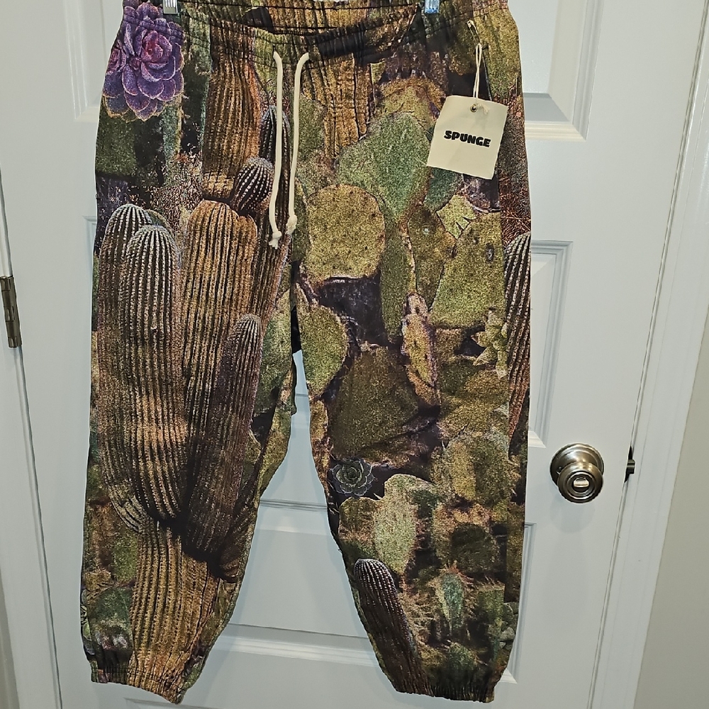 Cactus Print Men's Joggers - Green and Brown